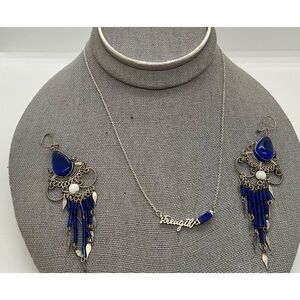 Silver Tone Sapphire Necklace, Bracelet, and Earring A15